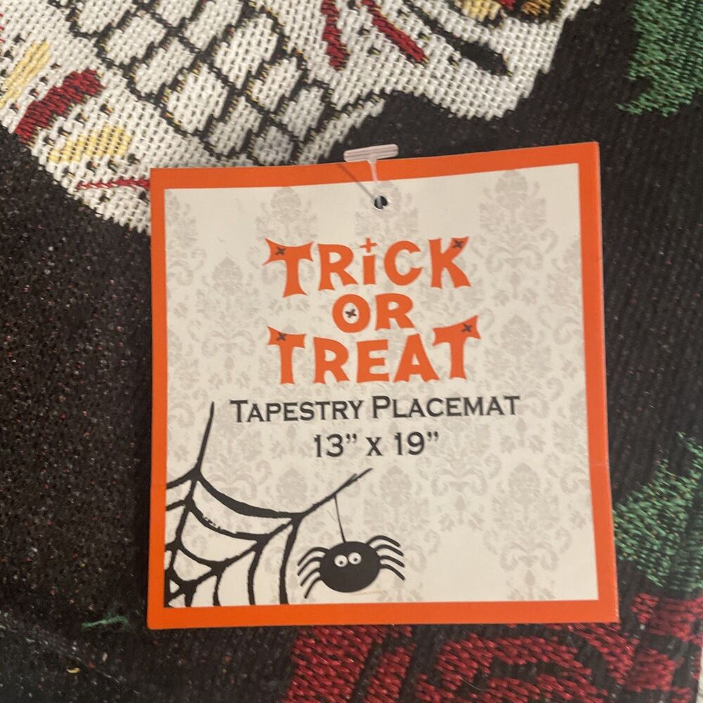 6 Halloween Placemats Woven Tapestry Design Sugar Skulls Day of The Dead NWT - Picture 5 of 6